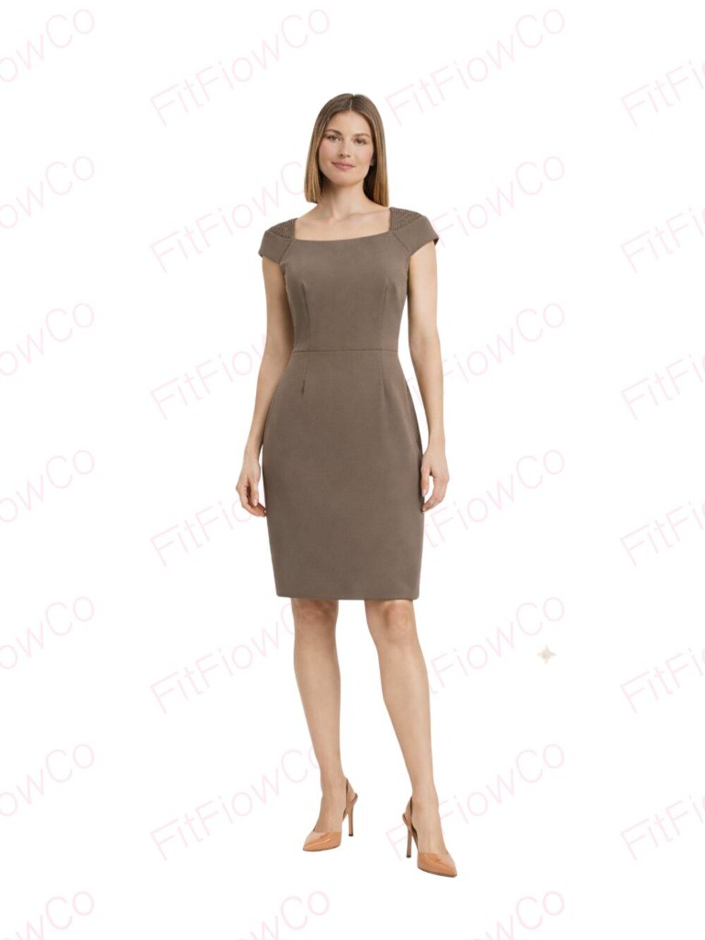 Calvin Klein Taupe Sheath Dress Women 8 Pleated Cap Sleeve Career NWT